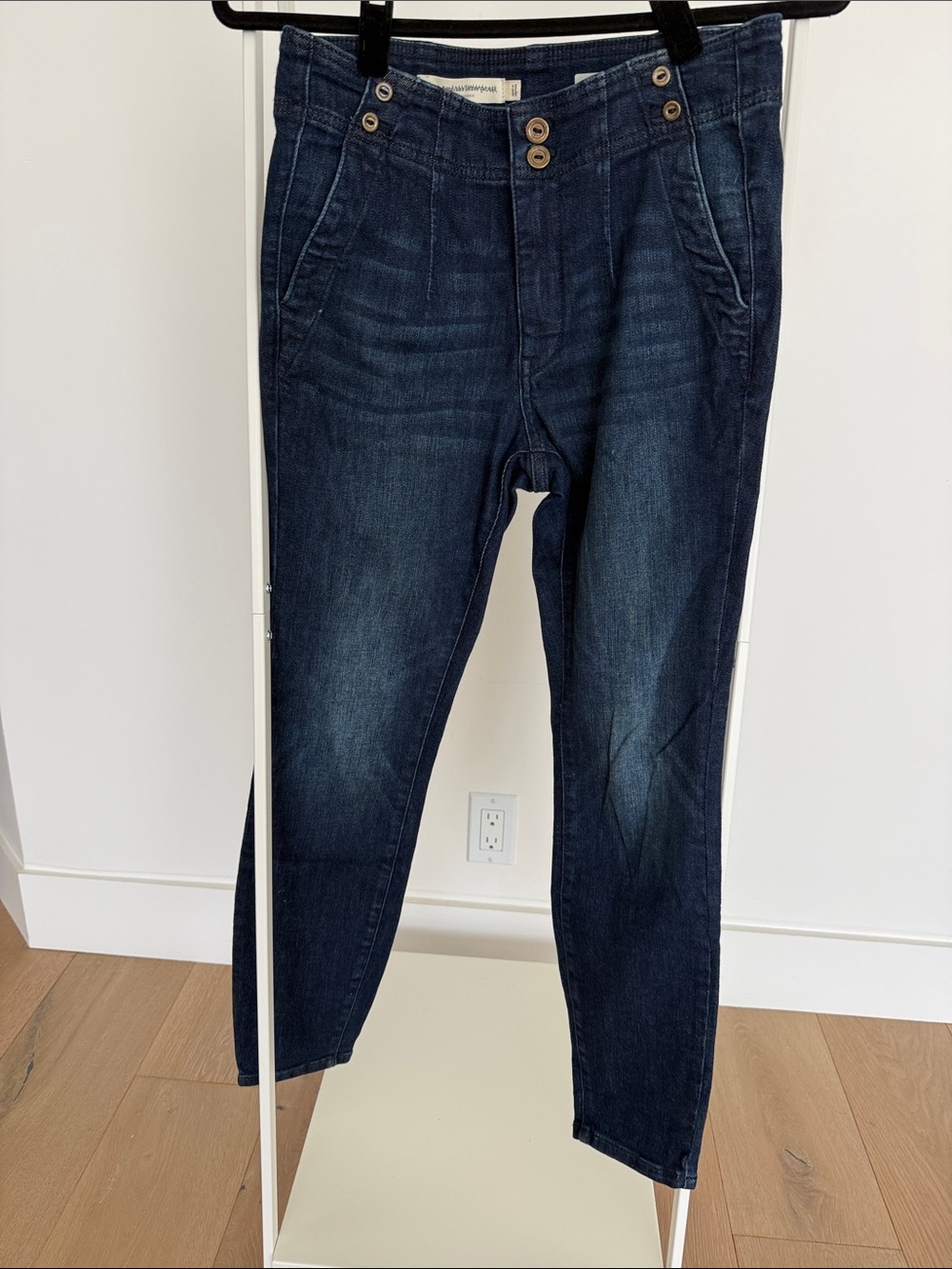 Pilcro Dark Blue Boyfriend Jeans with Button-Front Detail